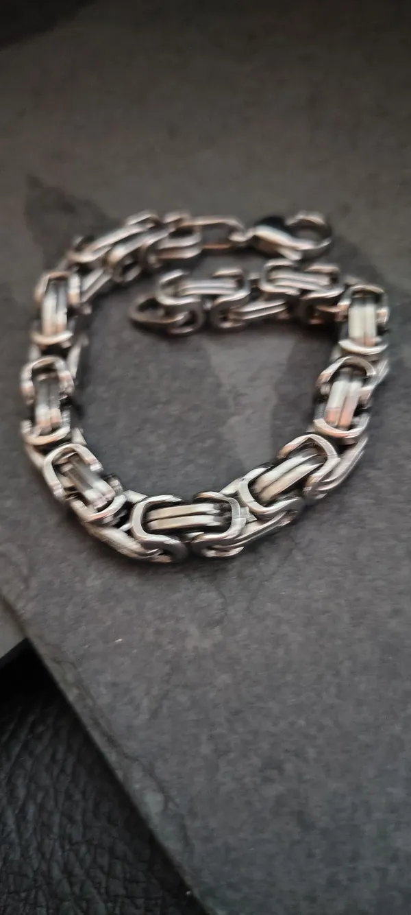 Pulseira Masculina Corrente Bizantina Prata - Elo Rei Grosso 19cm - Aço Inoxidável - SANSKULL - imagem 2