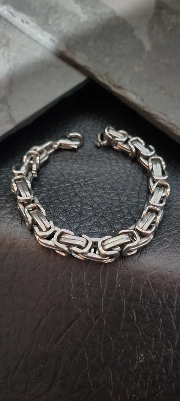 Pulseira Masculina Corrente Bizantina Prata - Elo Rei Grosso 19cm - Aço Inoxidável - SANSKULL