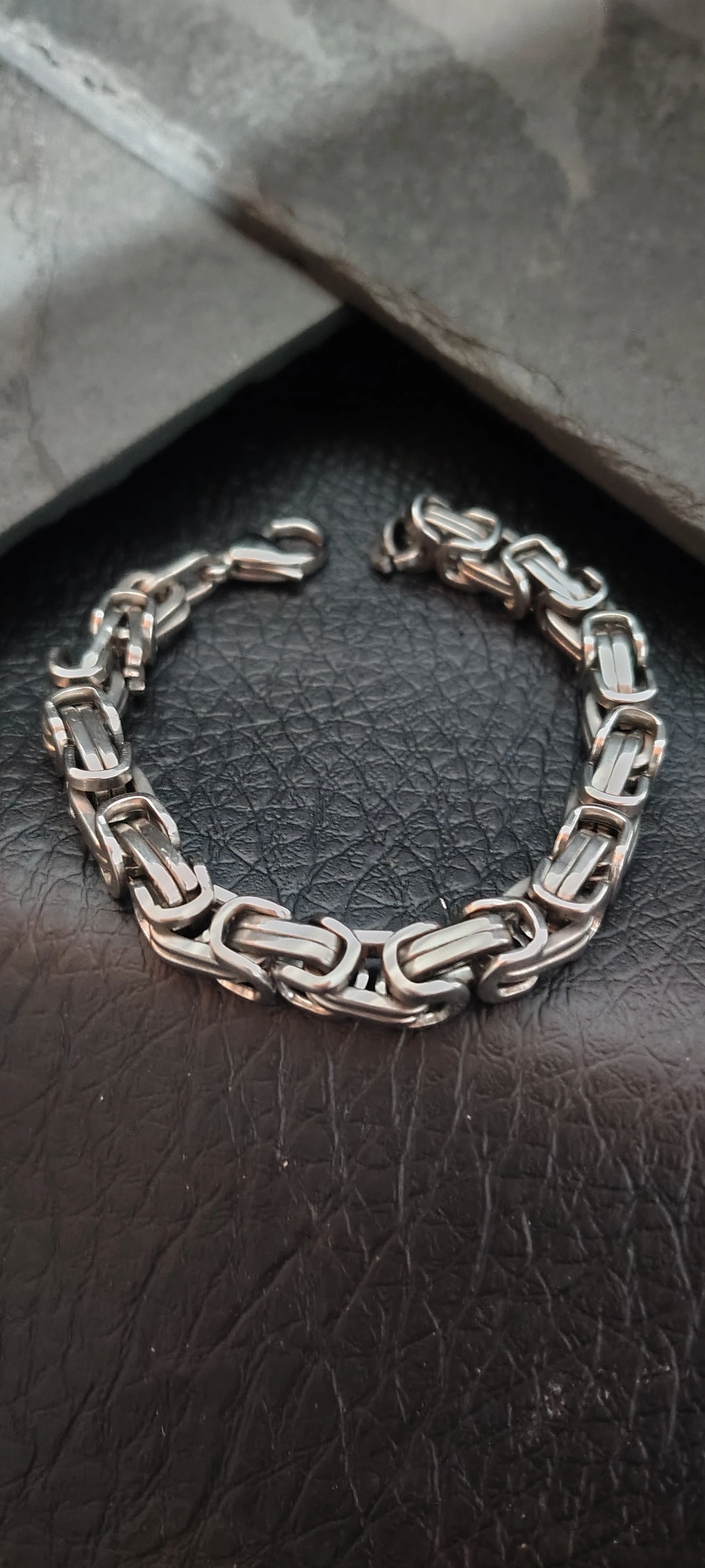 Pulseira Masculina Corrente Bizantina Prata - Elo Rei Grosso 19cm - Aço Inoxidável - SANSKULL - 1