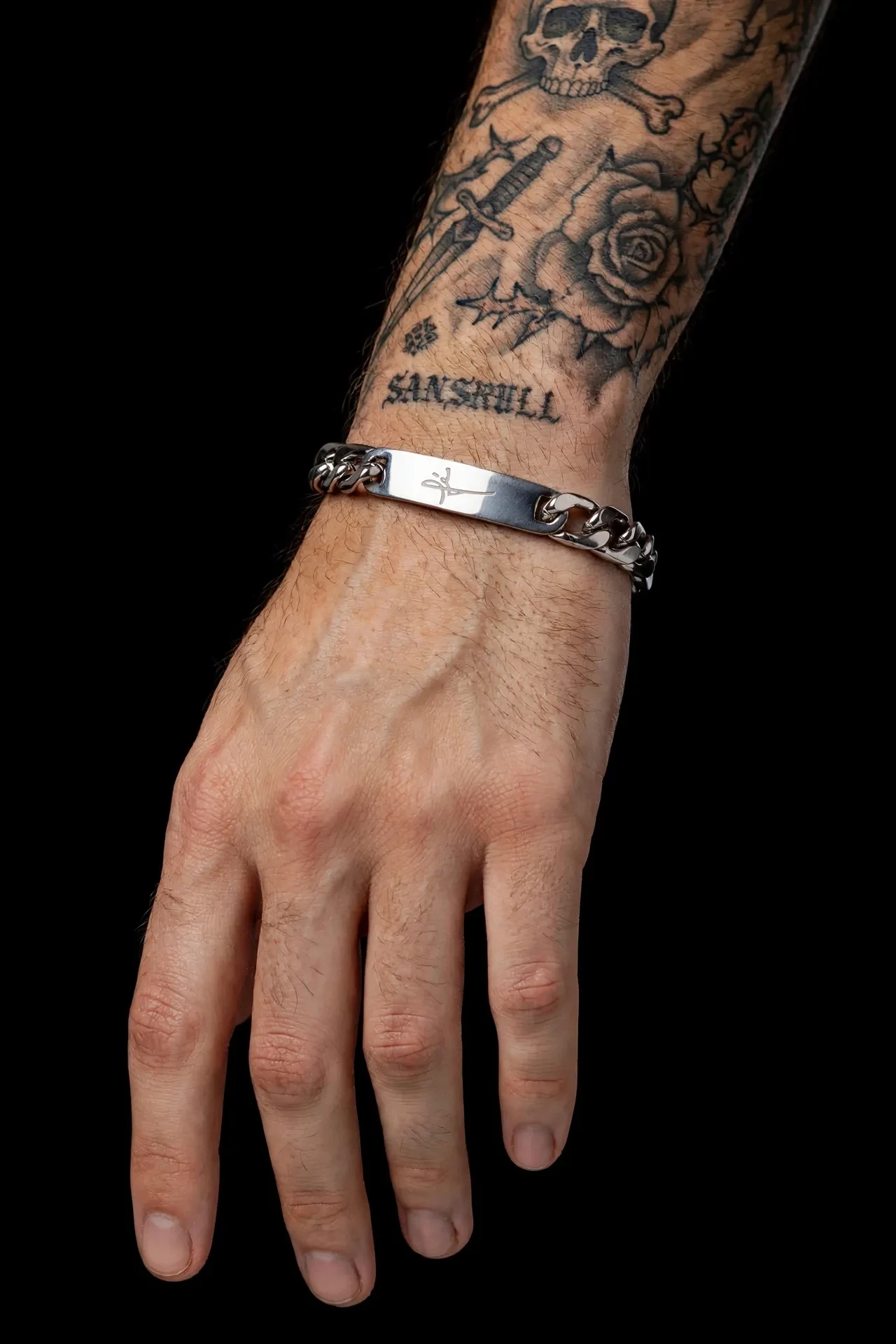 Pulseira Masculina Elo Cubano com Placa Fé 19cm - Aço Inoxidável Prata - SANSKULL - 3