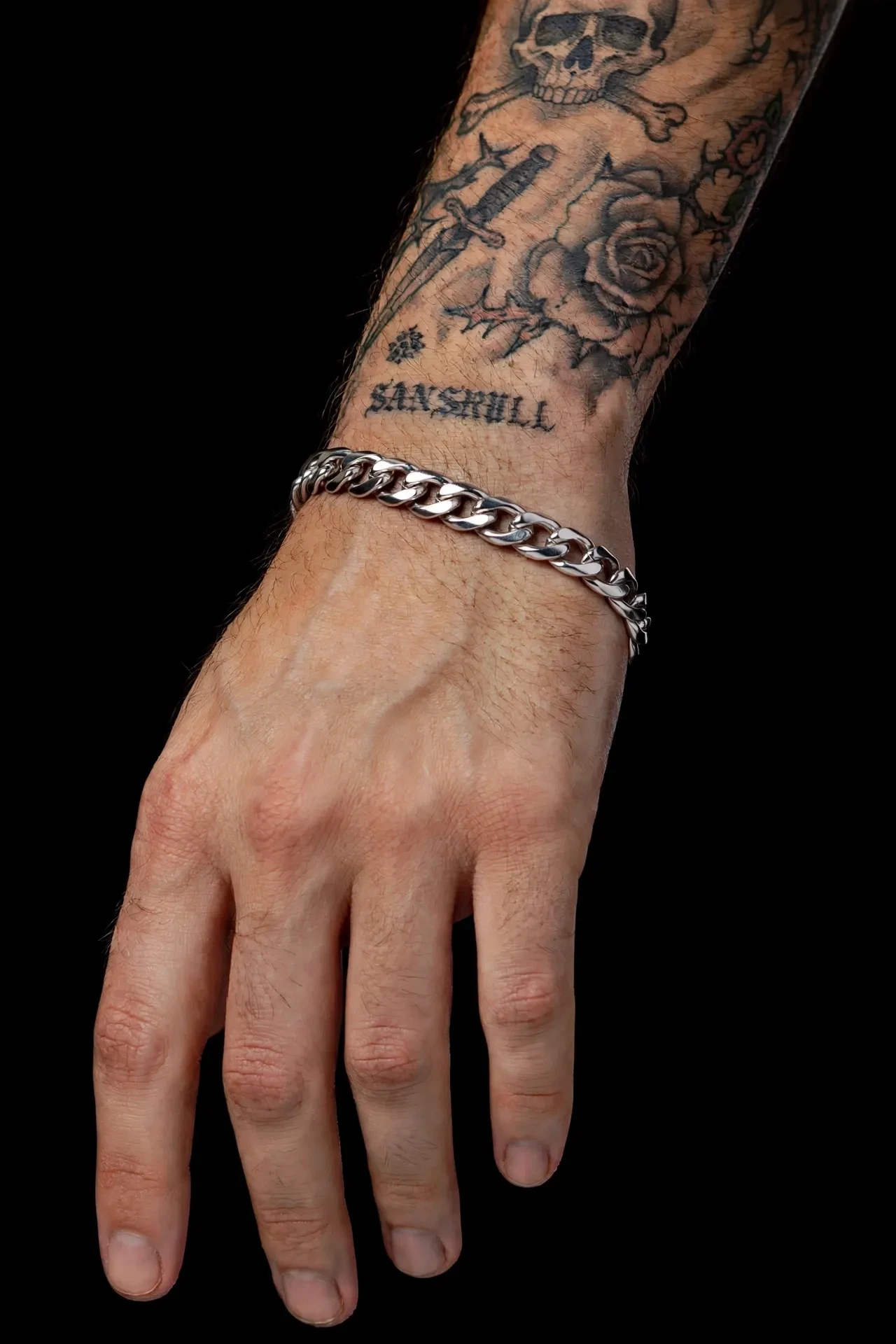 Pulseira Masculina Grumet 21cm - Corrente Cubana Elos Iguais - Aço Inoxidável Prata - SANSKULL - 3