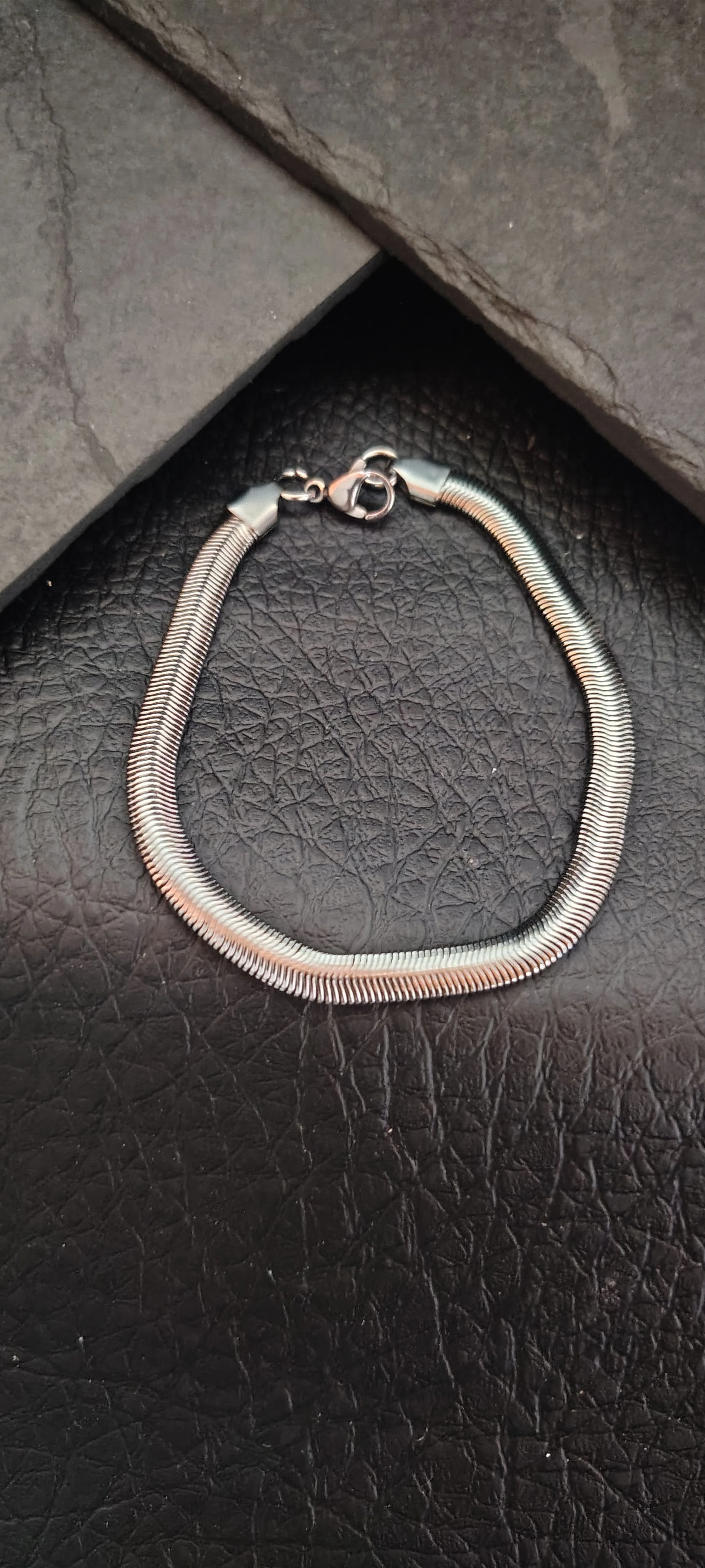Pulseira Masculina Malha Snake Cobra 21cm - Corrente Plana Aço Inoxidável Prata - SANSKULL - 1