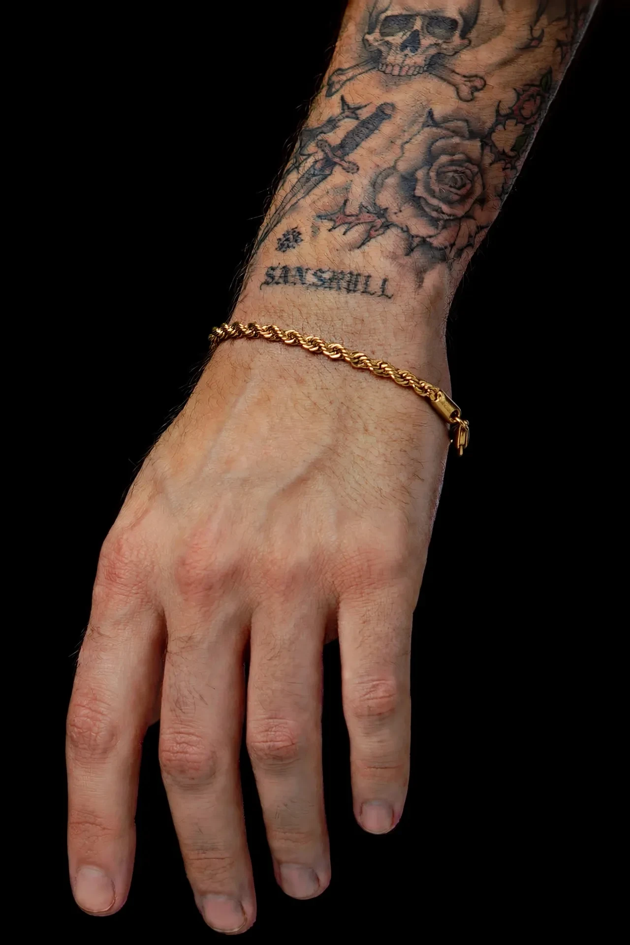 Pulseira Masculina Cordão Baiano Torcido 22cm - Ouro 18k Aço Inoxidável Dourado - SANSKULL - 3