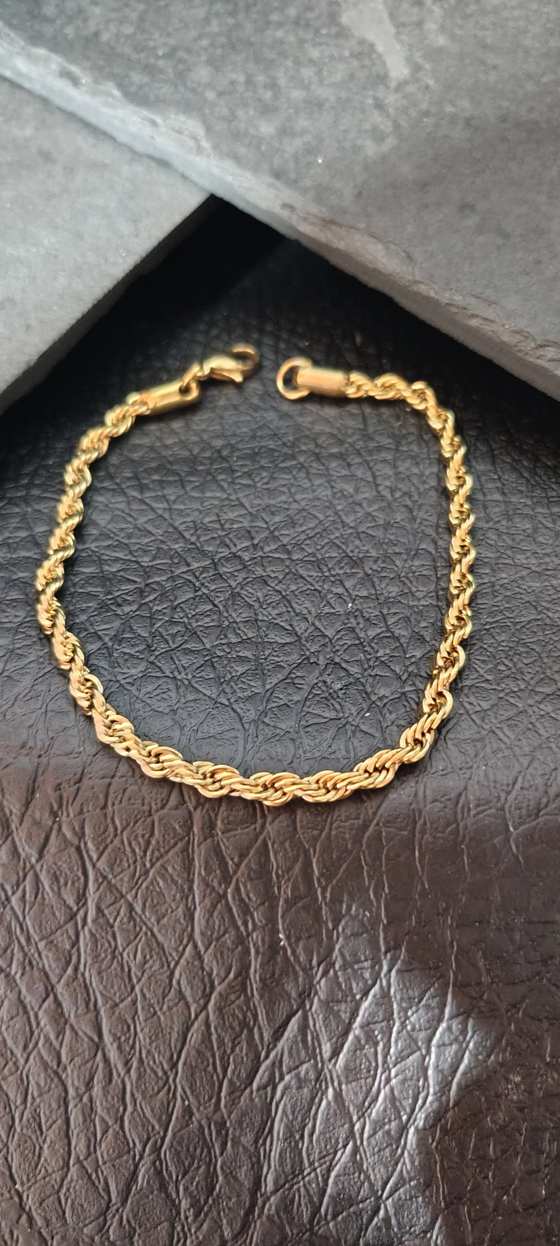Pulseira Masculina Cordão Baiano Torcido 22cm - Ouro 18k Aço Inoxidável Dourado - SANSKULL - 1