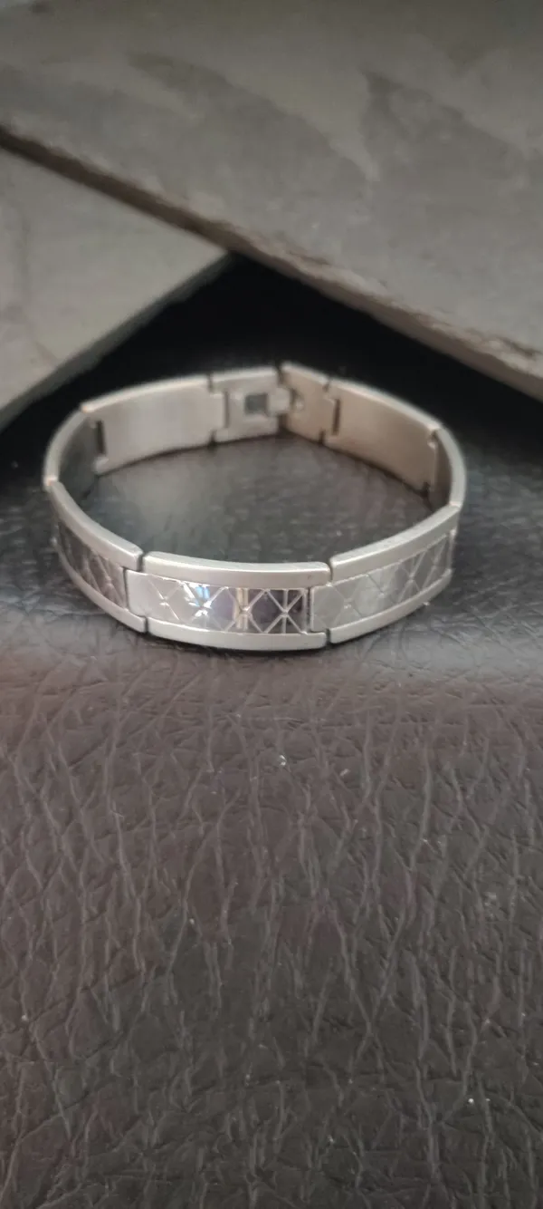 Pulseira Masculina Placa Diamantada 20cm - Durinha Xadrez Bracelete Aço Inoxidável Prata - SANSKULL
