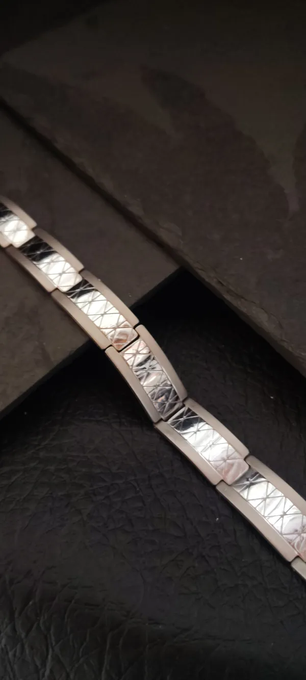 Pulseira Masculina Placa Diamantada 20cm - Durinha Xadrez Bracelete Aço Inoxidável Prata - SANSKULL - imagem 2