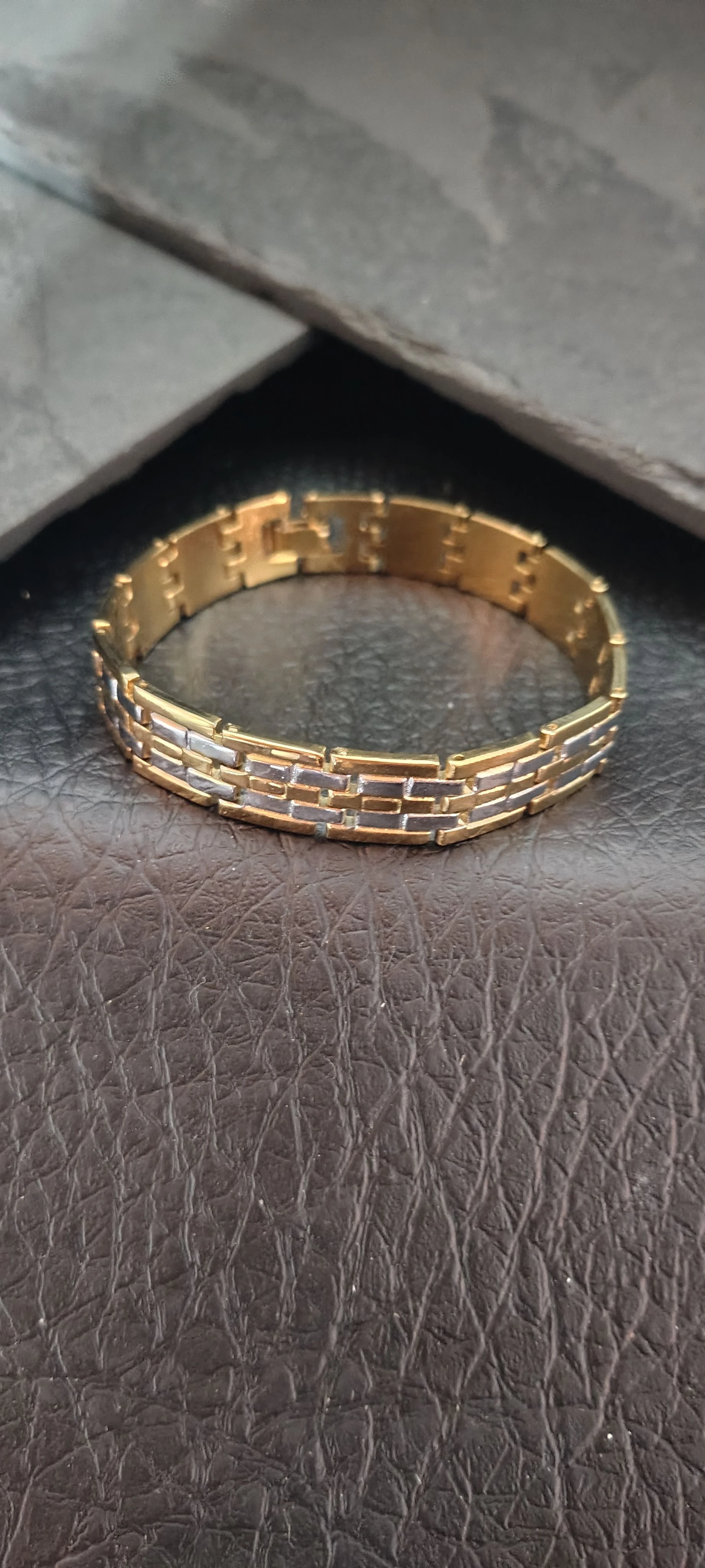 Pulseira Masculina Tijolinho Bicolor 20cm - Bracelete Rolex Aço Inoxidável Dourado e Prata - SANSKULL - 1