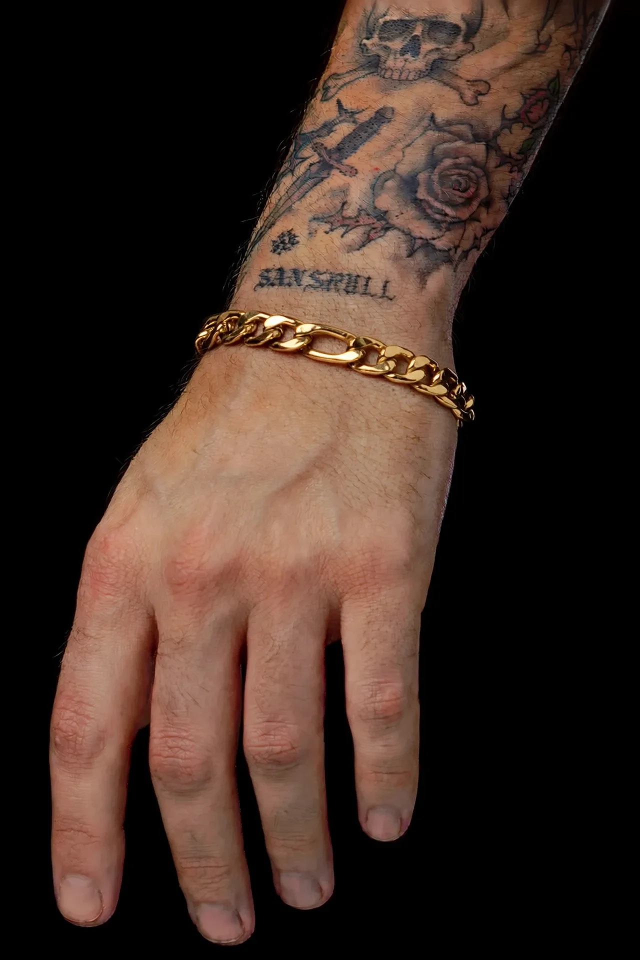 Pulseira Masculina Fígaro Grossa Dourada 21cm - Corrente Grumet Aço Inoxidável - SANSKULL - 3