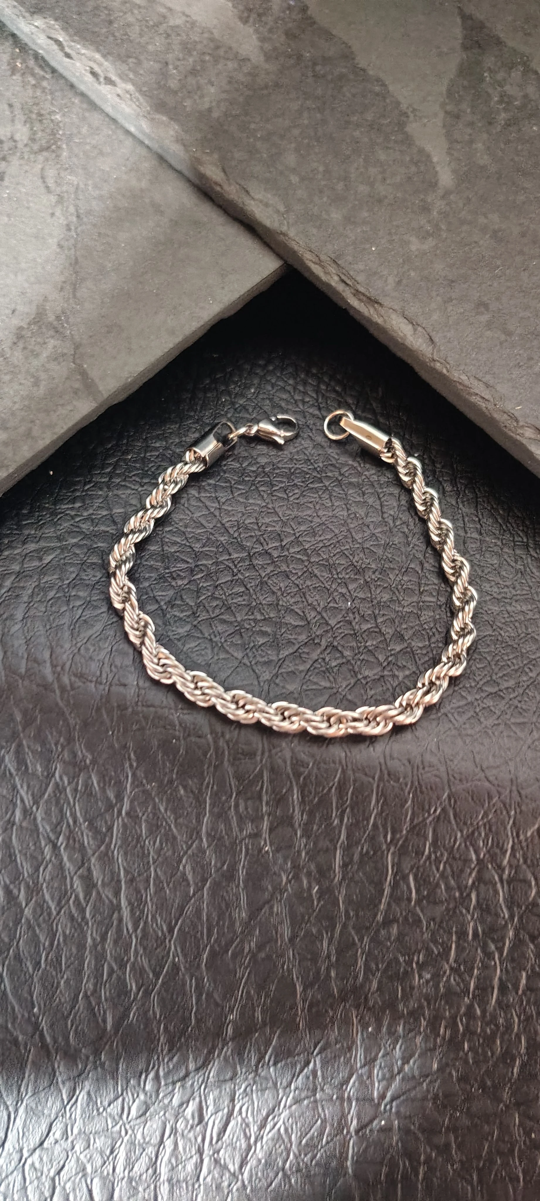 Pulseira Masculina Corda Torcida 21cm - Rope Prata Aço Inoxidável - SANSKULL - 1