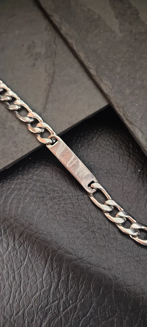 Pulseira Masculina Grumet Placa Pai Nosso Cruz 21cm - Aço Inoxidável Prata - SANSKULL - imagem 2