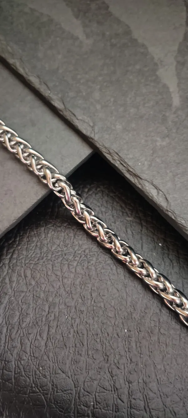 Pulseira Masculina Palmier 21cm - Malha Trançada Palmeira Grossa Prata - Aço Inoxidável - SANSKULL - imagem 2