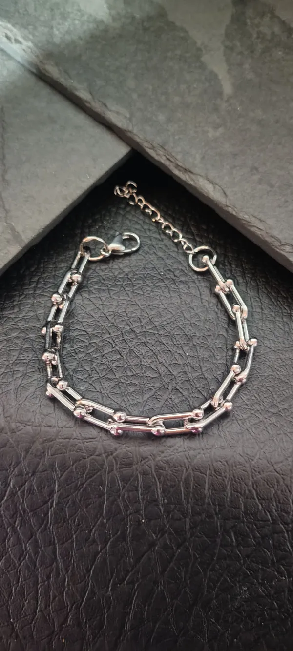 Pulseira Feminina Inspiração Joalheria 18cm - Elos U Bolinha Prata - Aço Inoxidável - SANSKULL