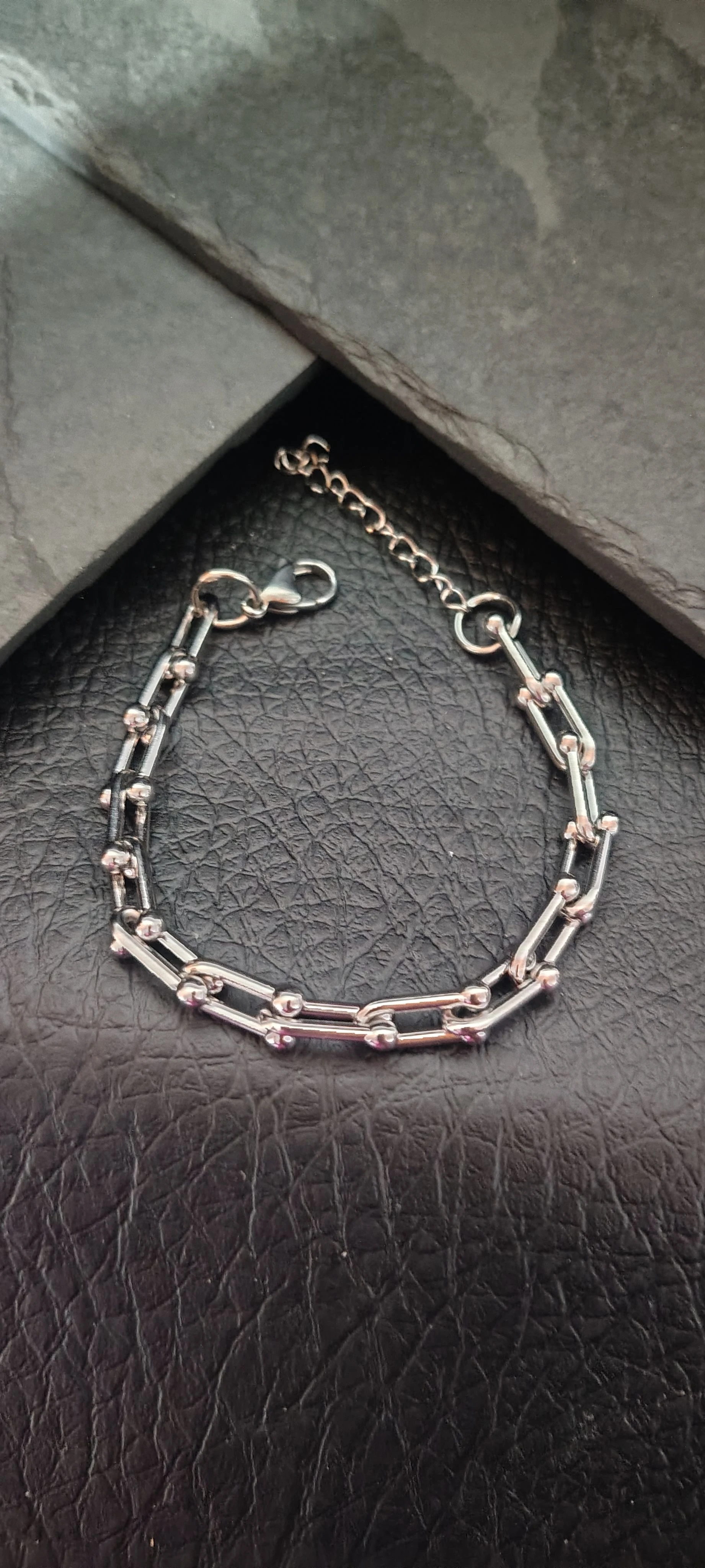 Pulseira Feminina Inspiração Joalheria 18cm - Elos U Bolinha Prata - Aço Inoxidável - SANSKULL - 1