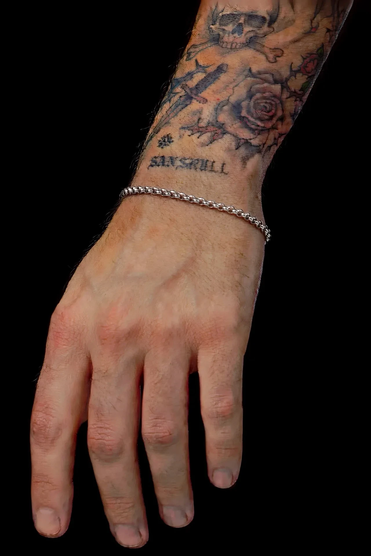 Pulseira Masculina Fina 21cm - Malha Rolo Veneziana Prata - Aço Inoxidável 316L - Minimalista - SANSKULL - 3