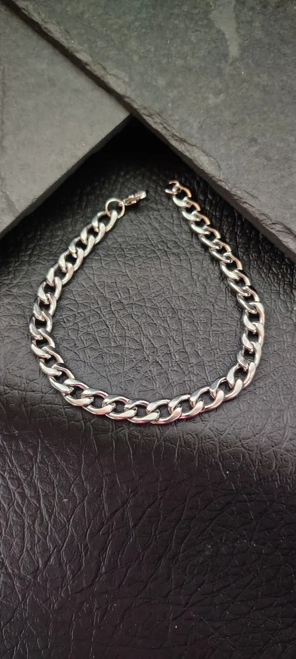 Pulseira Masculina Cuban 21cm 8mm Prata - Corrente Cubana  - Aço Inoxidável 316L - SANSKULL