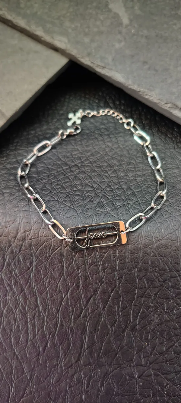 Pulseira Masculina Jesus 19cm Prata Aço Inoxidável Fé Cristã Masculina