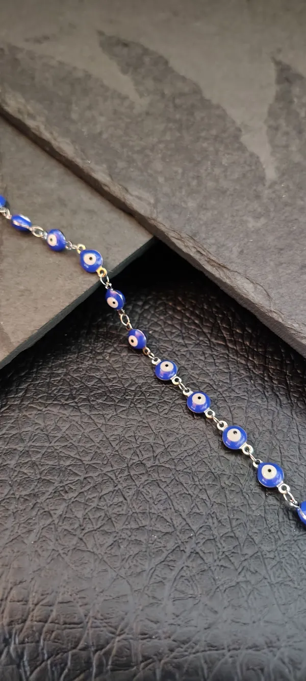 Pulseira Feminina Olho Grego Azul 16cm + Extensor 5cm - Proteção Contra Mau Olhado - Aço Inoxidável - SANSKULL - imagem 2