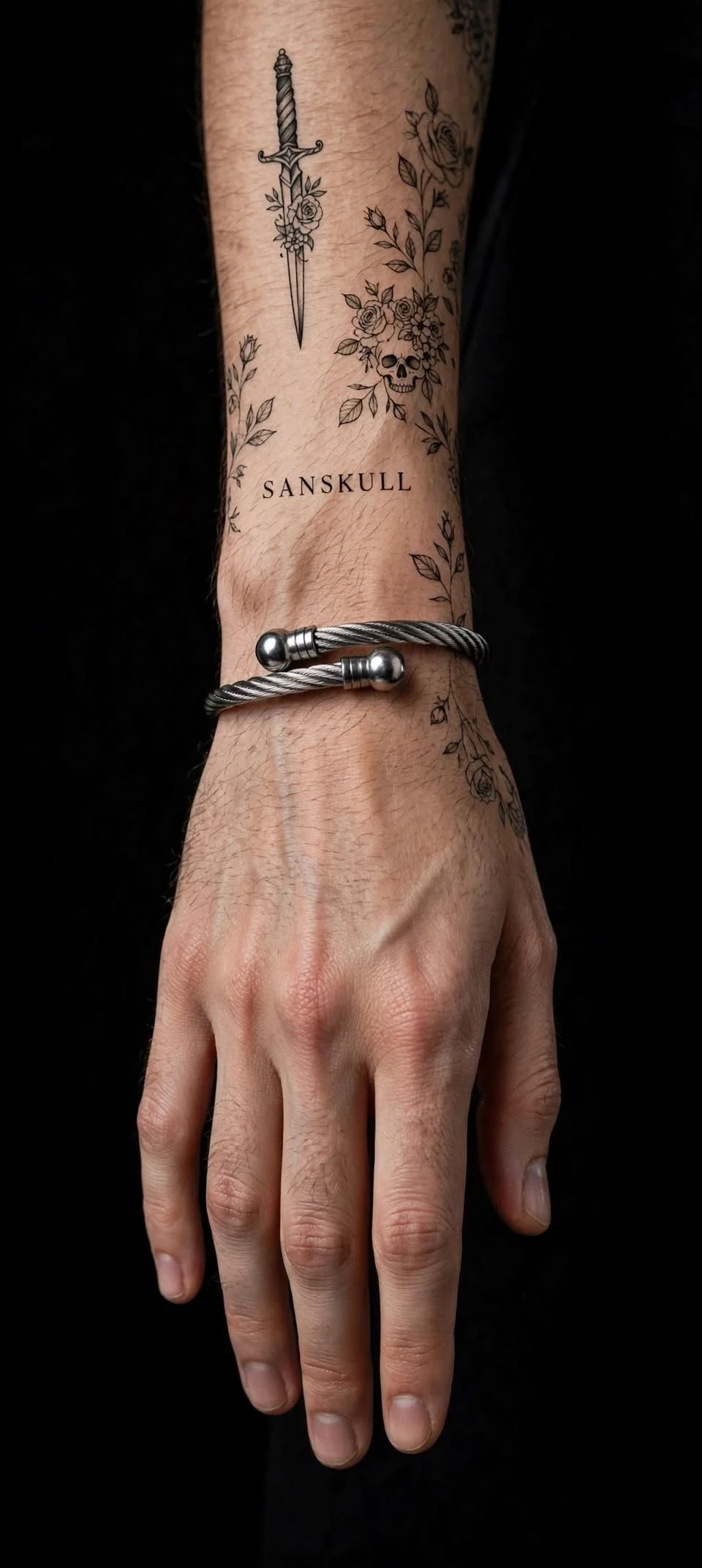 Bracelete Unissex Cabo Torcido Prata - Aço Inoxidável - Aberto com Bolinhas - SANSKULL - 1