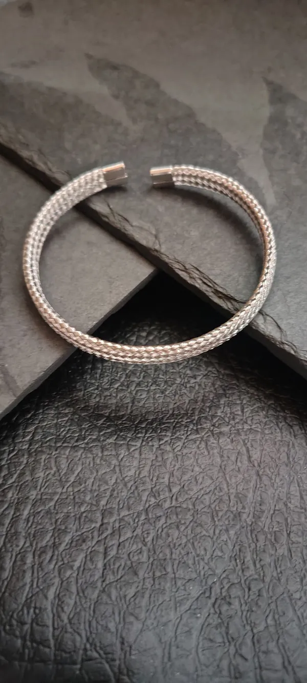 Bracelete Cuff Trançado Prata Masculino - Aço Inoxidável Ajustável | SANSKULL - imagem 2