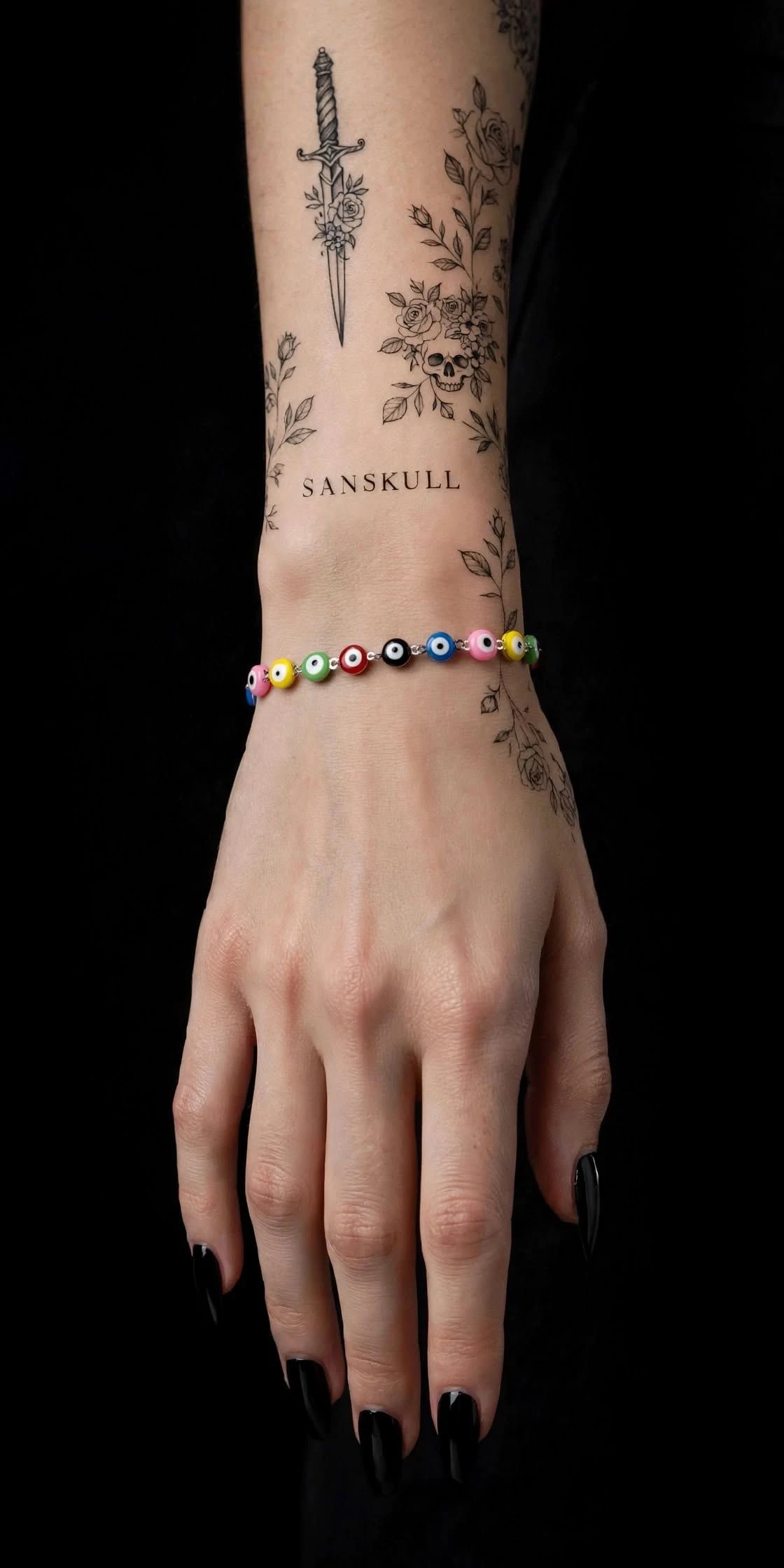 Pulseira Olho Grego Colorido 16cm + 5cm Extensor - Proteção Aço Inoxidável | SANSKULL - 1