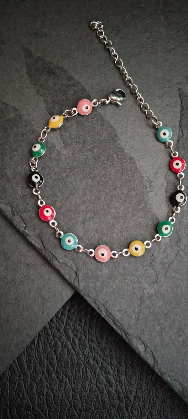 Pulseira Olho Grego Colorido 16cm + 5cm Extensor - Proteção Aço Inoxidável | SANSKULL - imagem 2