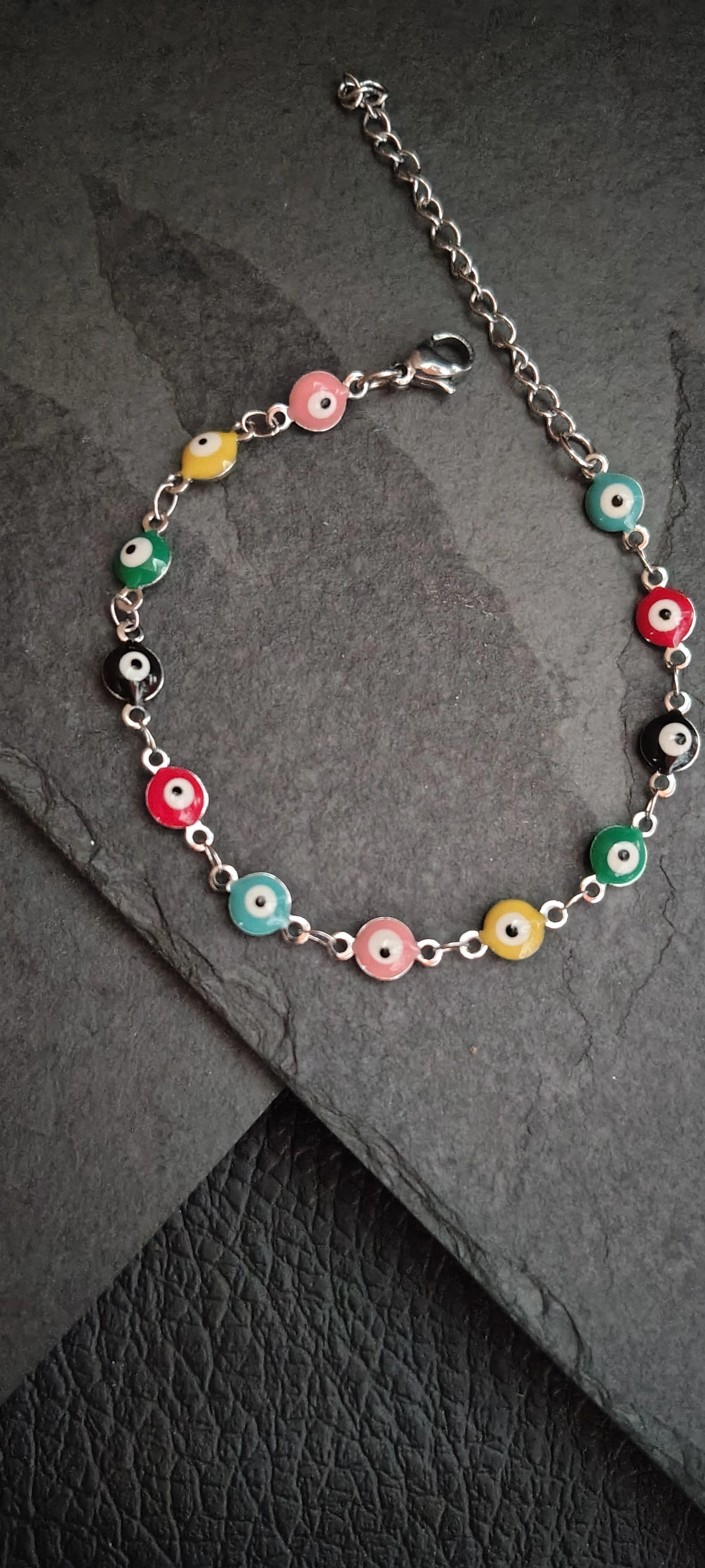 Pulseira Olho Grego Colorido 16cm + 5cm Extensor - Proteção Aço Inoxidável | SANSKULL - 2