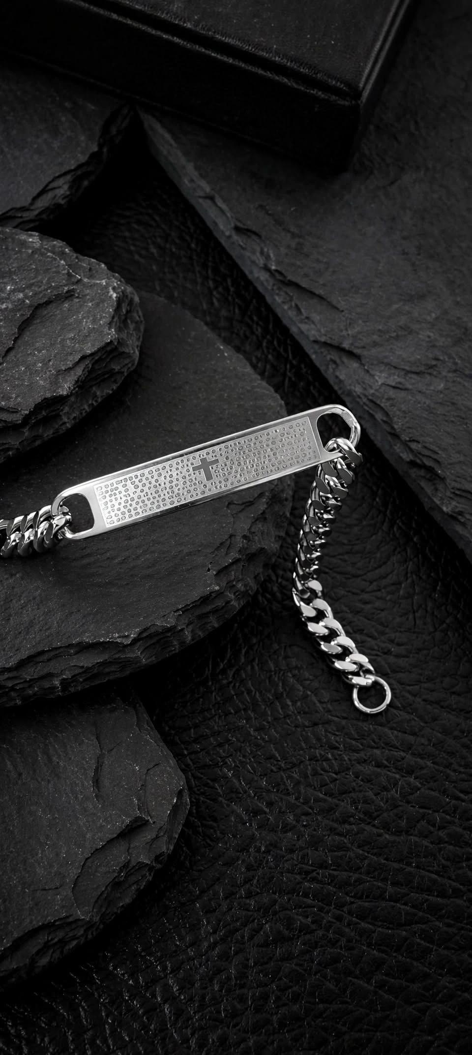 Pulseira Pai Nosso 20cm Unissex Prata com Cruz - Elo Grumet Aço Inoxidável - 2
