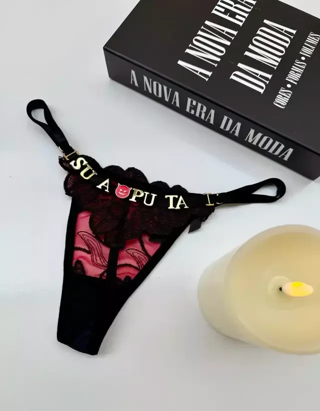 Calcinha Personalizável Fio Pétala Preta Veste do P ao G - 1