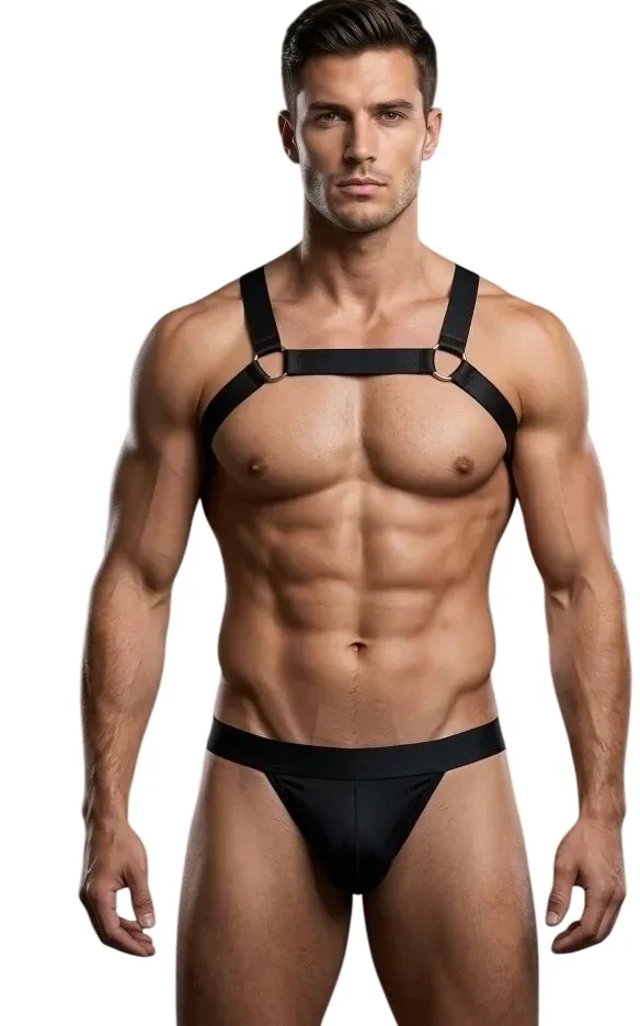 Kit Cueca Jockstrap + Harness Preto TAM Único  - 1