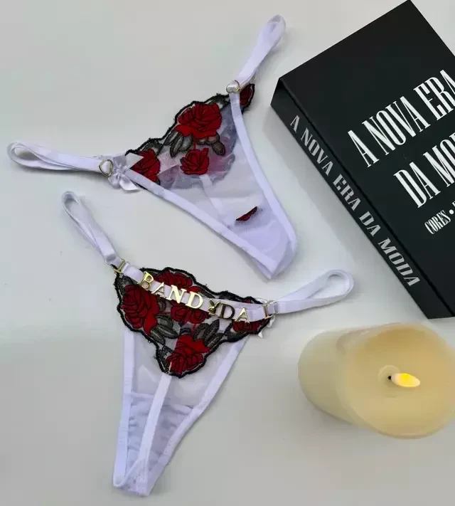 Calcinha Fio Floral Personalizável Branca Regulável do P ao G - 2