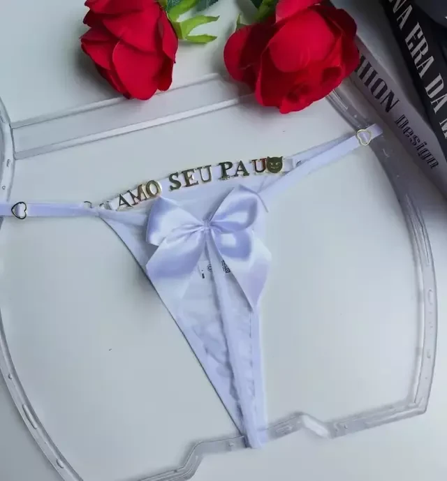 Calcinha Fio com Laço Personalizável Branca Regulável do P ao G - 1