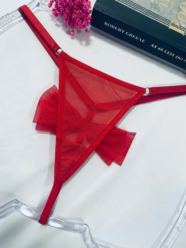 Calcinha com Laço em Tule Vermelha Regulavel do P ao G - 2