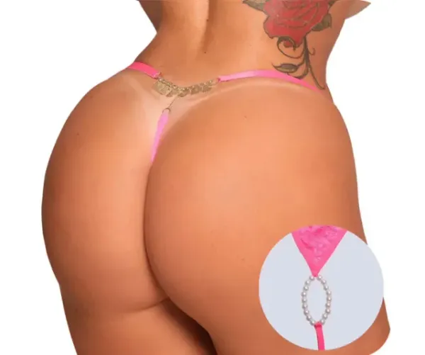 Calcinha Tailandesa com Frase “Me Fode” Rosa Regulavel do P ao G 