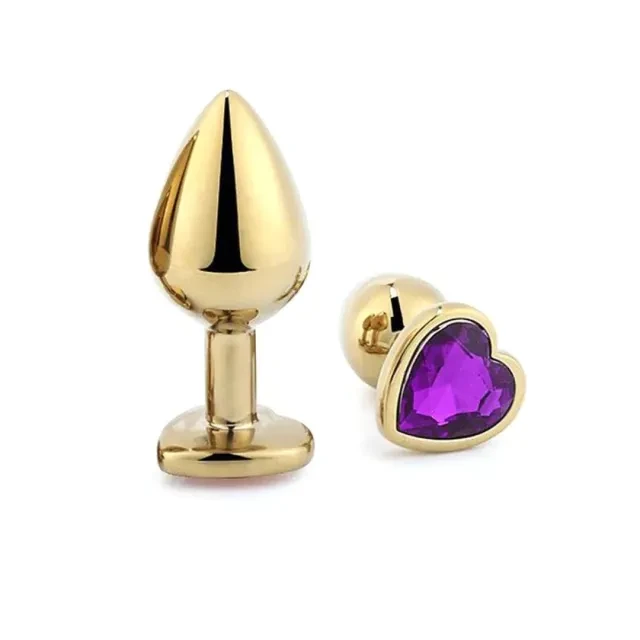 Plug P Dourado Formato Coração Roxo - 1