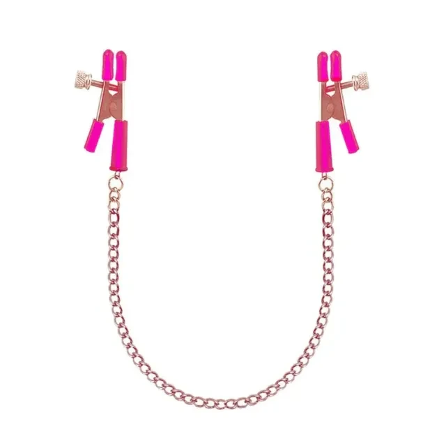 Grampos para Mamilos com Corrente Rosa  - 1