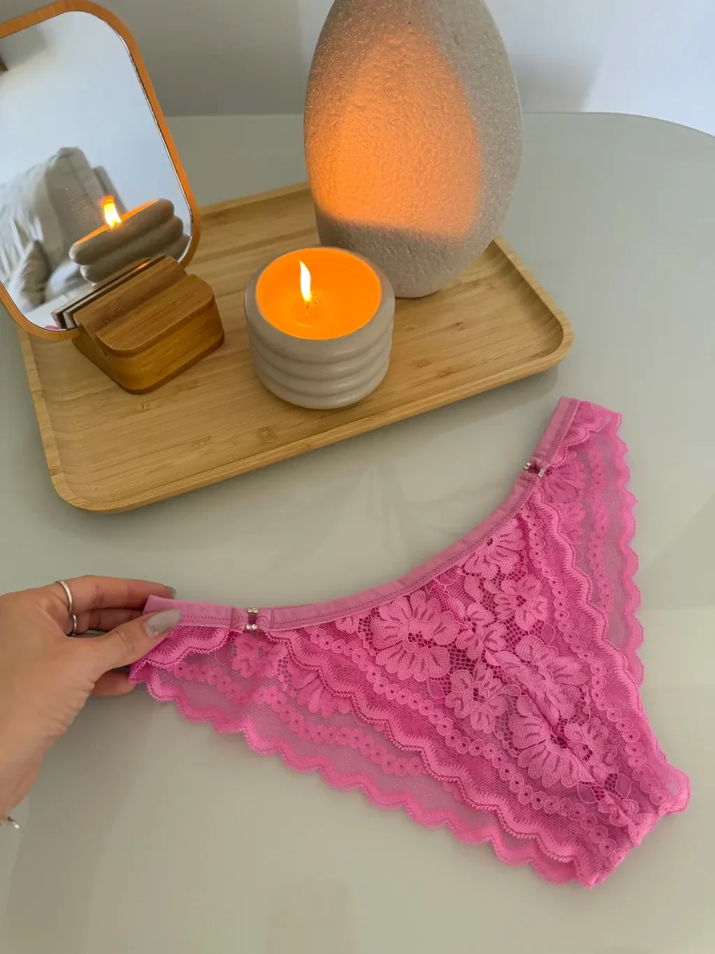 Calcinha Argola Rendada Semi Fio Pink  Veste P e M   - 1