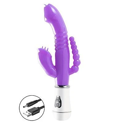 Vibrador em Silicone Jelly 3 em 1 Recarregavel Roxo  - 1