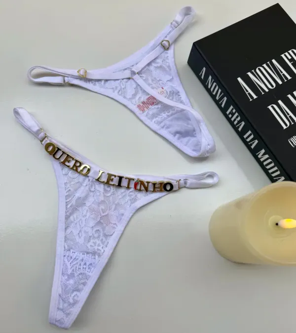 Calcinha Laís Personalizável na Frente Branca  Regulável do P ao G  
