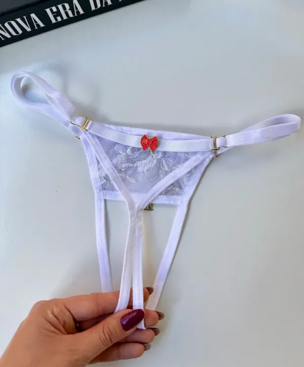 Calcinha Apressadinha Personalizavel Branca bordada   Regulável do P ao G  