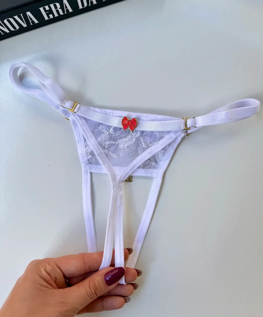 Calcinha Apressadinha Personalizavel Branca bordada   Regulável do P ao G   - 1