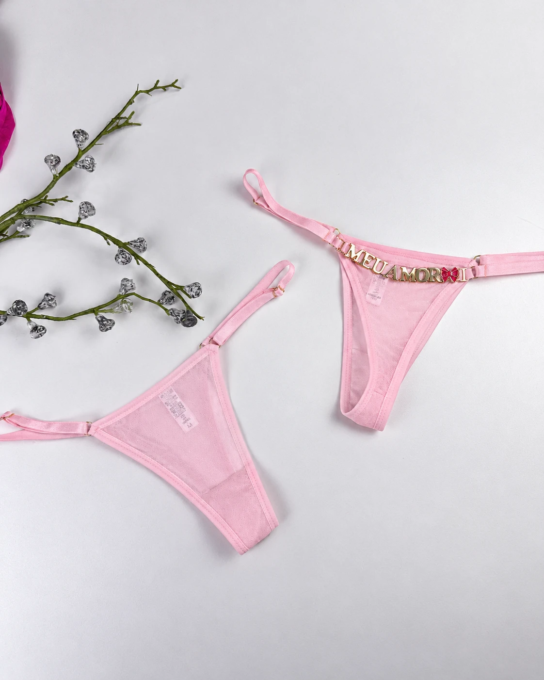 Calcinha Personalizável em Tule Rosa Regulável do P ao G  - 1