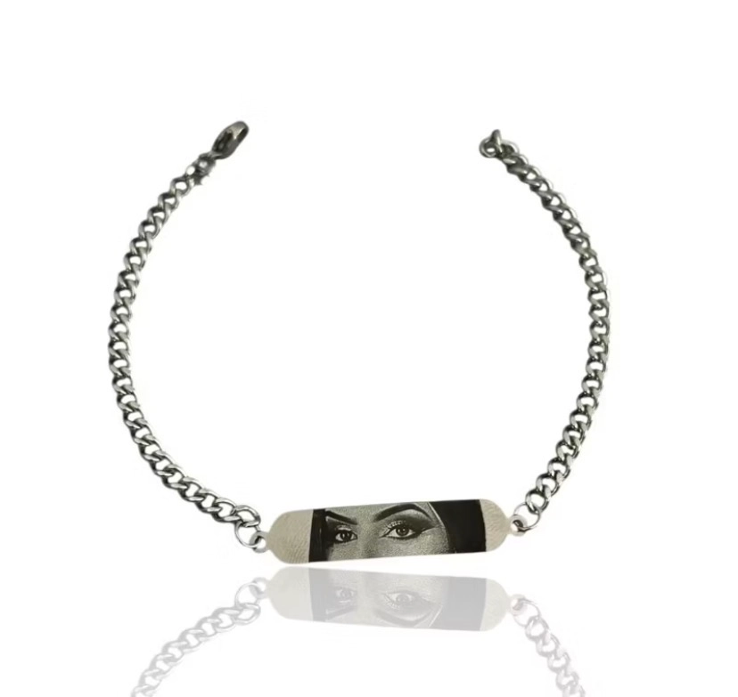 Pulseira personalizado a laser olhar aço inox masculino 