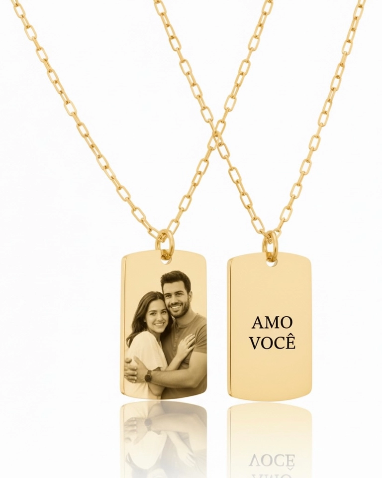 Colar medalha personalizado a laser unissex dourado 