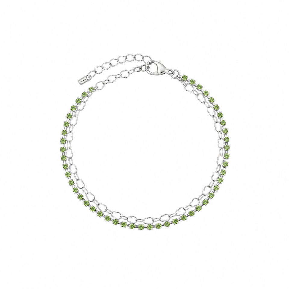 Pulseira dupla elos corações/ Riveira verde 