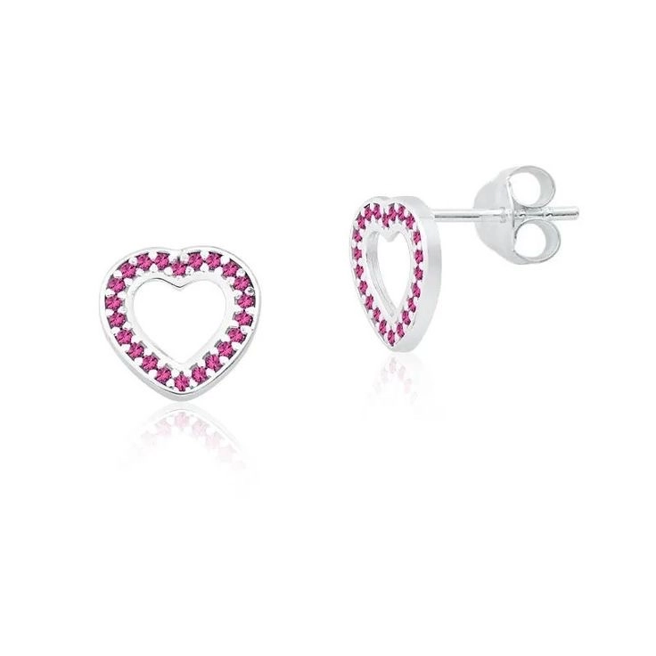 Brinco coração rosa vazado M 