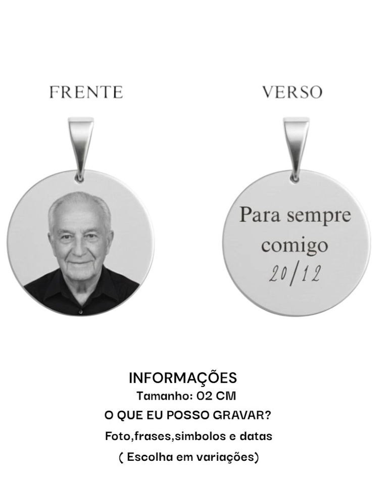 Colar Personalizado a laser medalha 