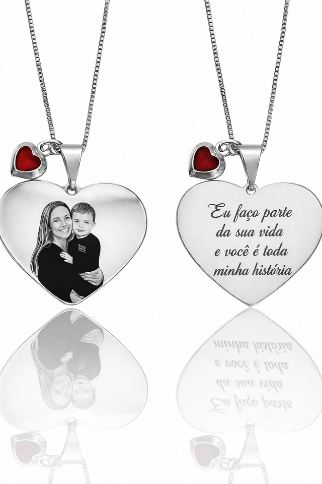 Colar coração personalizado a laser + pingente 
