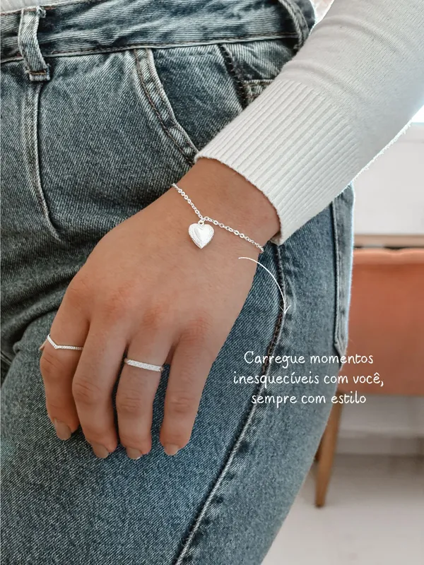 Pulseira mini relicário coração 