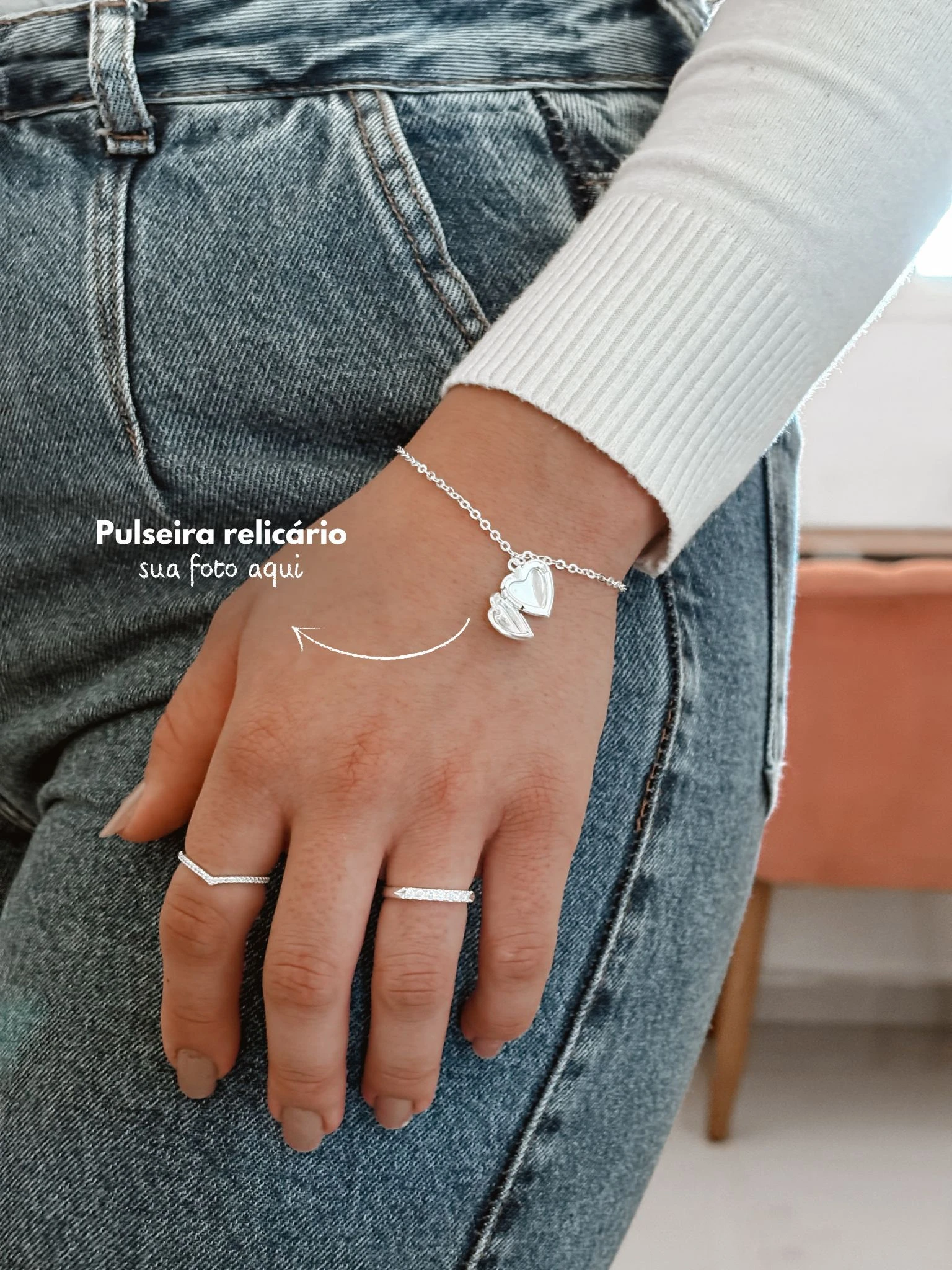Pulseira mini relicário coração  - 2