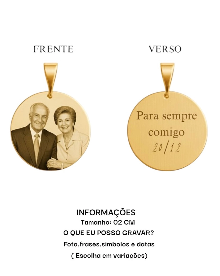 Colar Personalizado a laser medalha dourado 